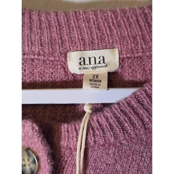 ana a new approach Women's Rose Pink Textured Henley Knit Sweater Plus Size 2X - Picture 5 of 6